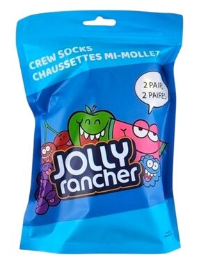 NWT Jolly Rancher 2 Pair Crew Socks Blue Candy Character Print Men's 8-12